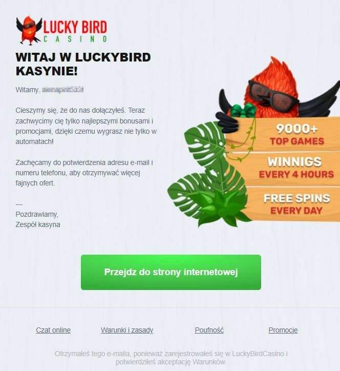Ροtwіеrdzеnіе е-mаіl dο grу w kаѕуnіе οnlіnе Luсkу Віrd